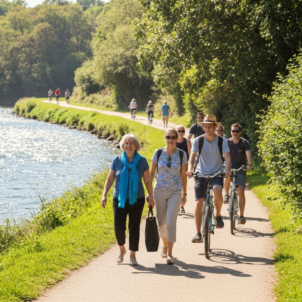 People walking and moving outdoors
